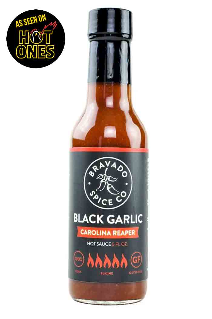 Bravado Black Garlic Carolina Reaper Hot Sauce 147 ml – izjemno močna čili omaka s Carolina Reaper čilijem in črnim česnom