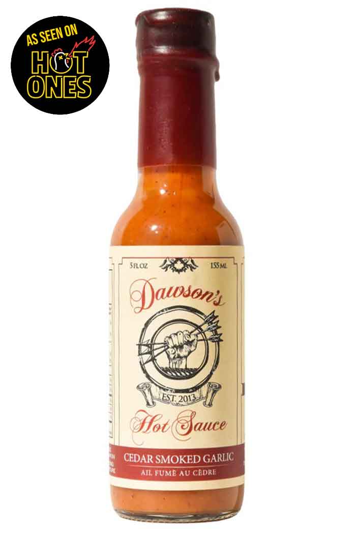 Steklenica pekoče omake Dawson's Cedar Smoked Garlic - Kot vidno na Hot Ones