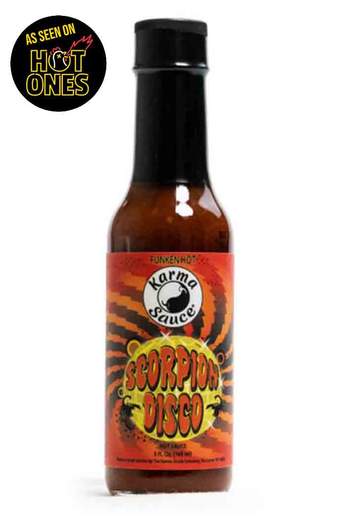 Karma Scorpion Disco 148 ml – ekstremna pekoča omaka s Trinidad Scorpion in Ghost Pepper čiliji