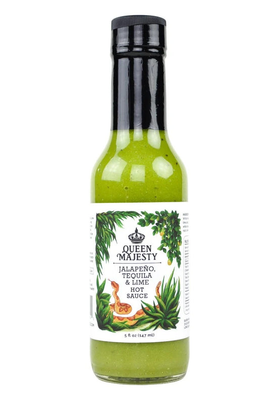 Queen Majesty Jalapeño, Tequila & Lime 147 ml – osvežilna pekoča omaka z limeto, zelenim jabolkom in tekilo